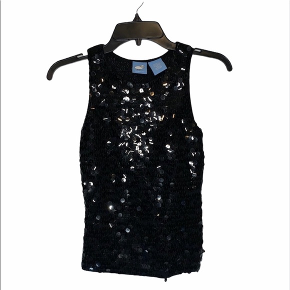 MUST GO Black Sparkly Sequin Racerback Tank Top C1 Holiday - Picture 1 of 5